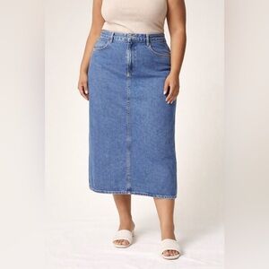 Vintage 90s Blue Denim Midi Skirt High Rise Women’s Size 16